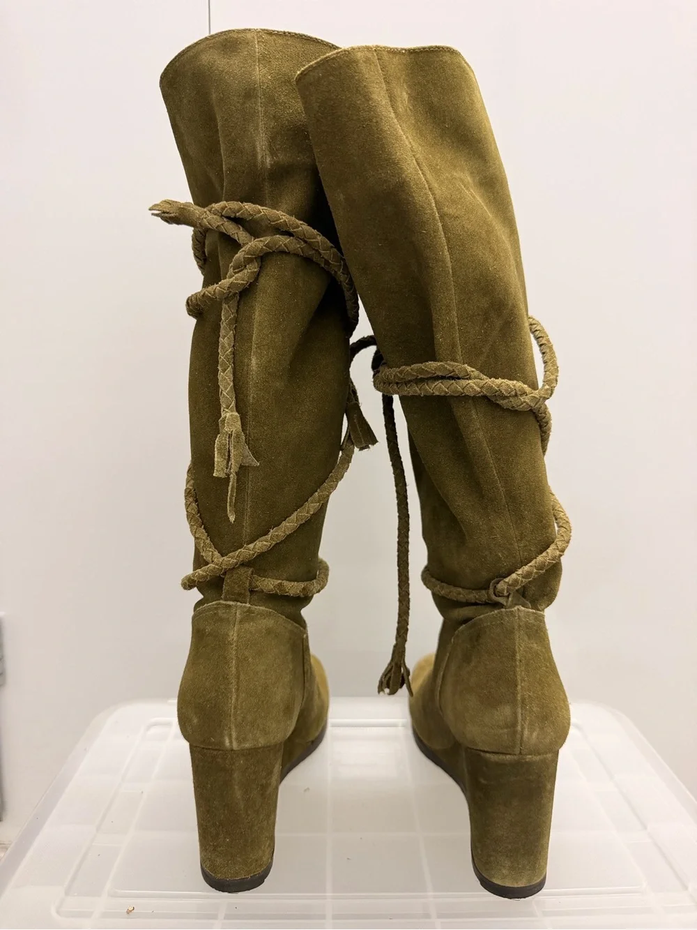 Gianni Bini Olive Suede At-the-Knee Lace-Up Boots